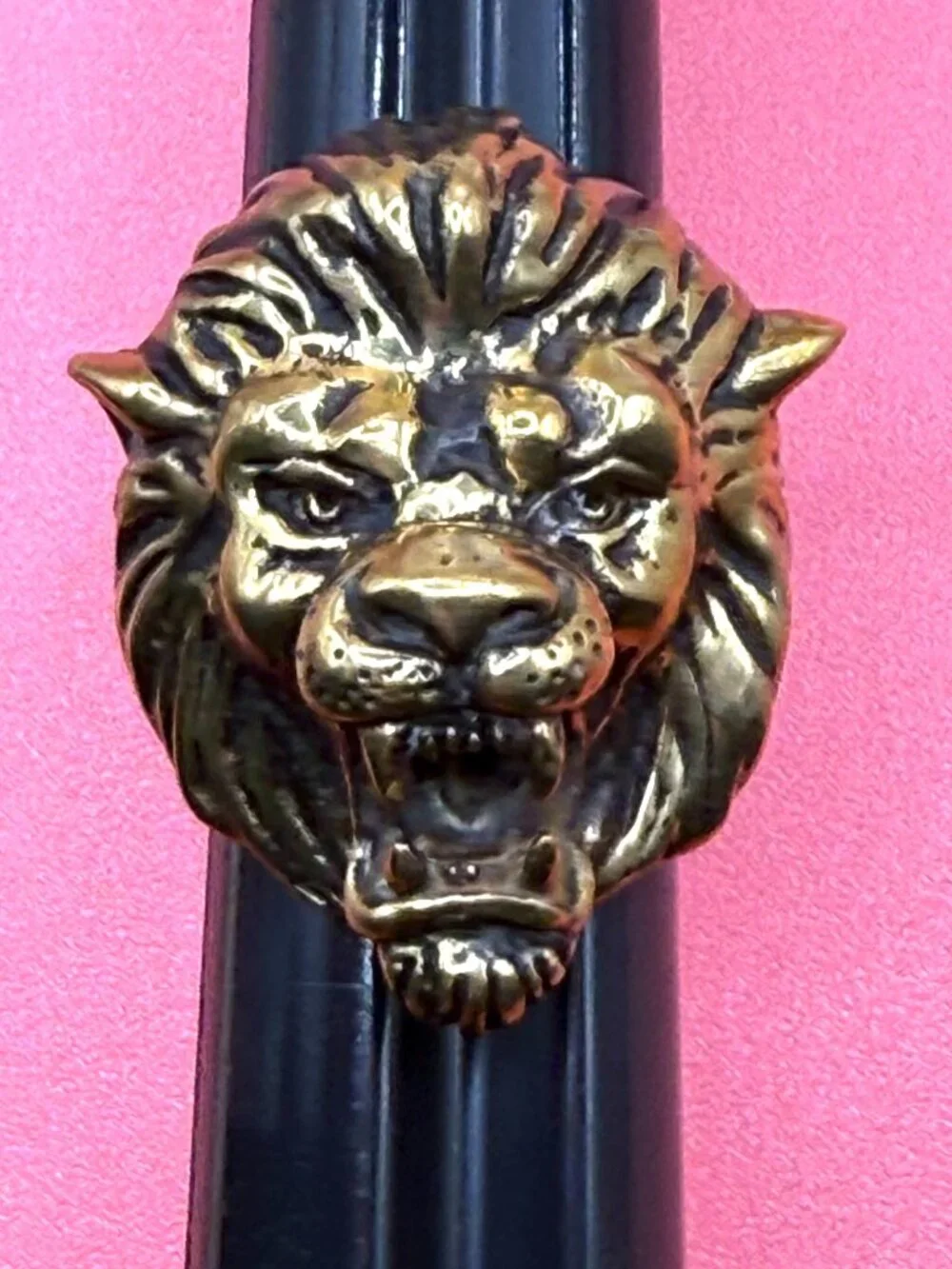 Huge Vintage Artist Made Solid Bronze Lion Head Ring